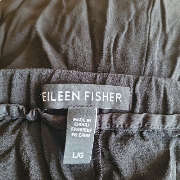 Eileen Fisher Straight Crop Silk High Rise Black Georgette Crepe Pants - Picture 5 of 5